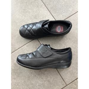 Dr Scholls Shoes Loafer Black Leather Quilted Hook Loop, E68-01, Women, Sz 9